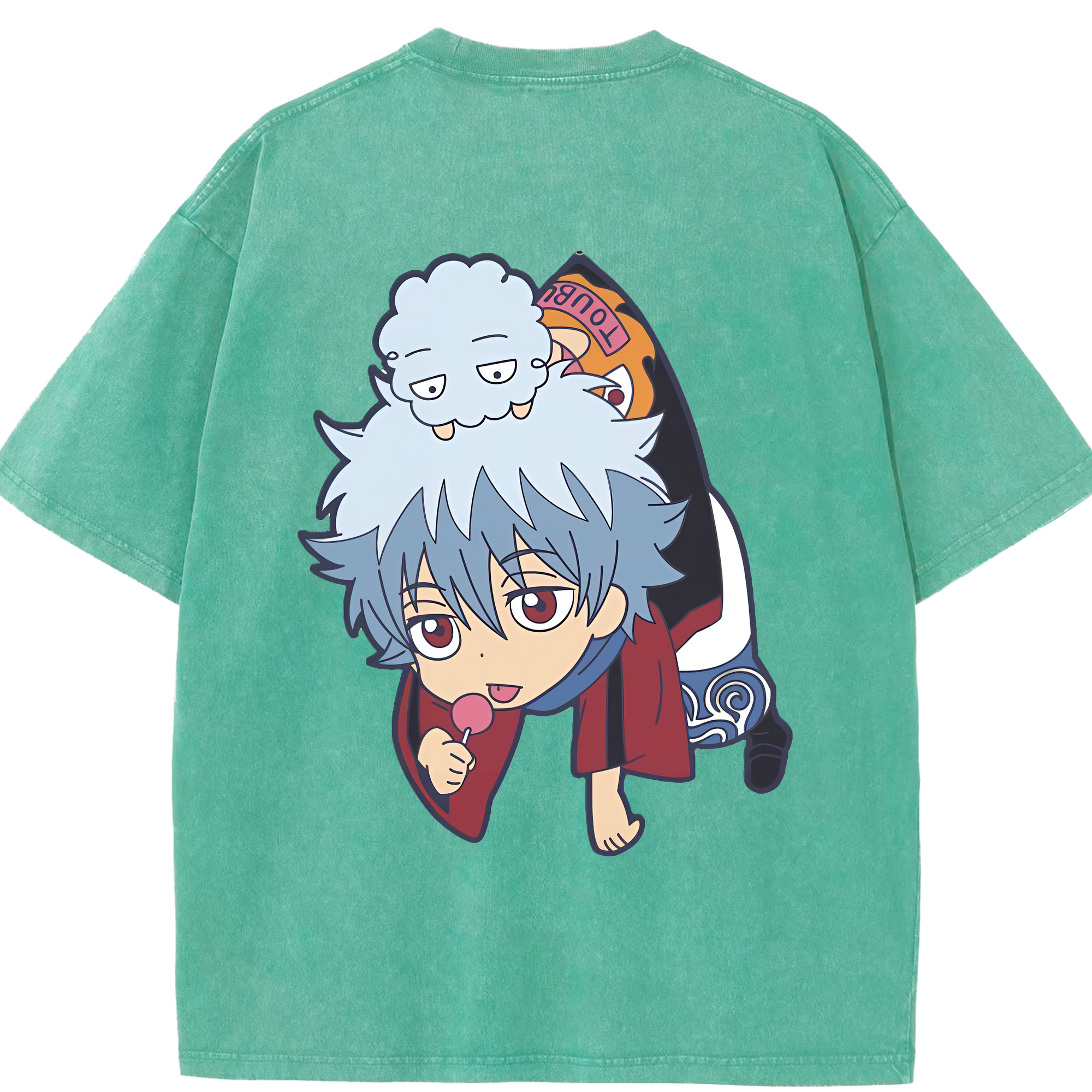 （画像用） ぎんたま 坂田銀時（さかたぎんとき） 神楽 志村新八（しむら しんぱち） GINTAMA Sakata Gintoki Kagura Shimura Shinpachi 綿100% ヴィンテージ風 半袖Tシャツ（背面プリント）